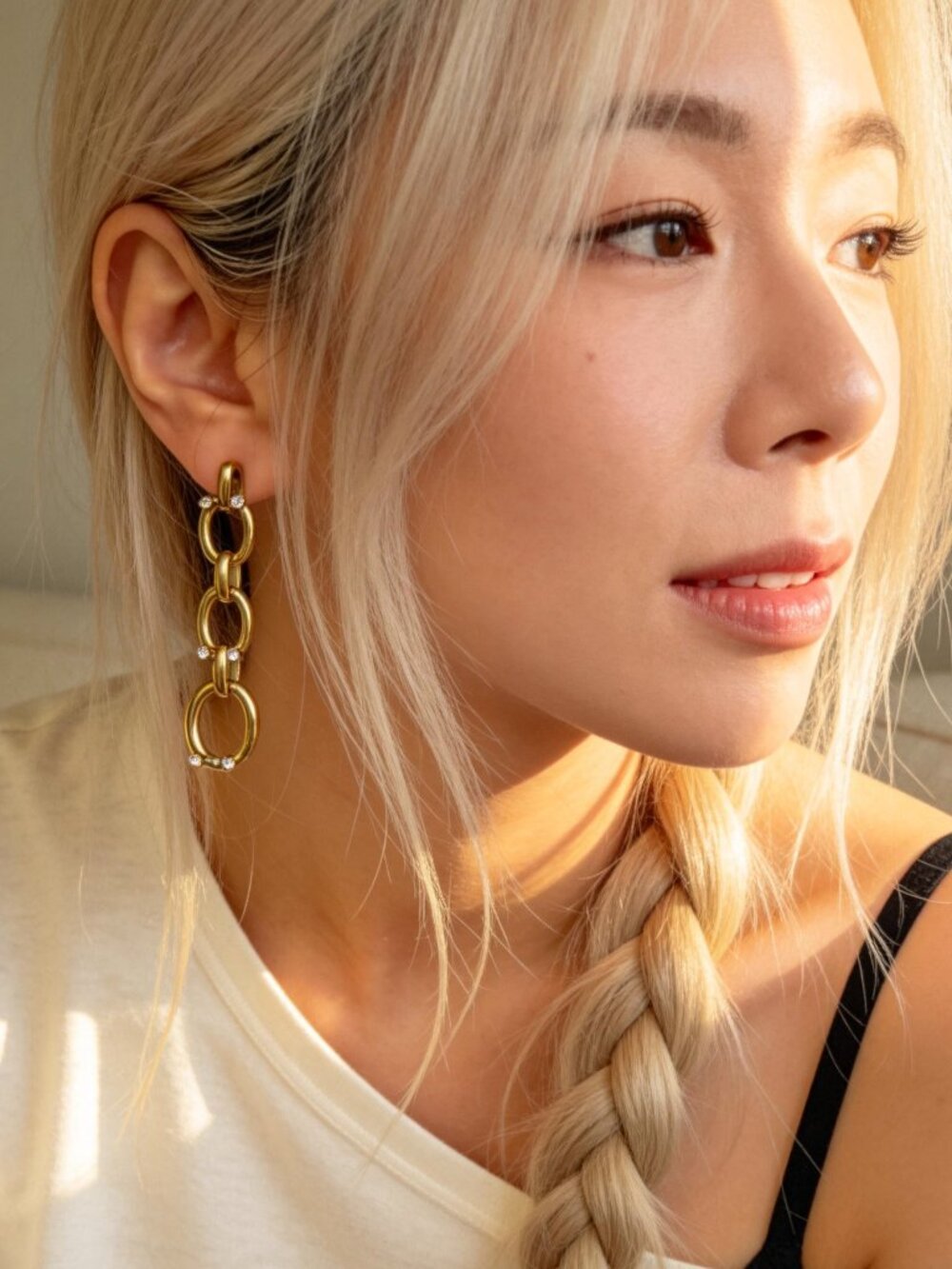 Gold Rhinestone Chain Drop Earrings - Picture 8 of 15